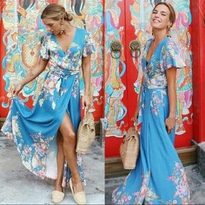 Blue skies long wrap dress